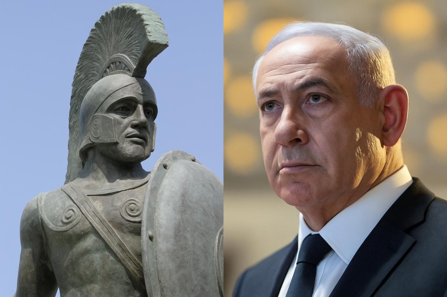Statue de Léonidas 1er de Sparte et Benjamin Netanyahou